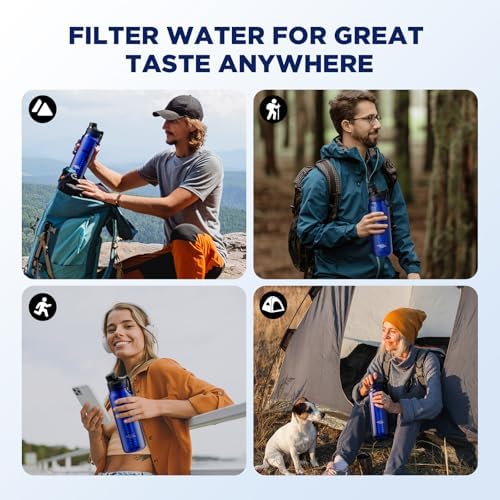 Membrane Solutions 36oz C3 ACF&UF Filtered Water Bottle with 4 Packs Outdoor Water Filter Straw