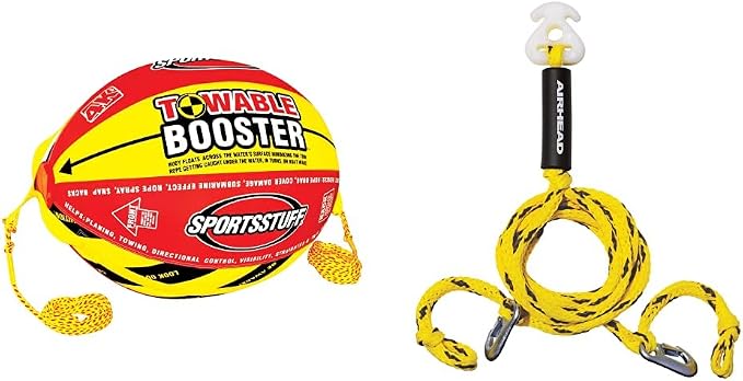 SportsStuff Booster Ball, Towable Tube Rope Performance Ball & Airhead Heavy Duty Tow Harness for 1-4 Rider Towable Tubes, Water Skis, Wakesurf Boards and Wakeboards, 16-Feet