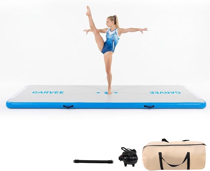 Garvee Inflatable Air Gymnastics Mat, 10ft/13ft/16ft Training Mat with Air Pump & Storage Bag, Tumble Track Mats, 4 Inches Thickness Gymnastics Tracks for Outdoor Cheerleading Yoga Exercise