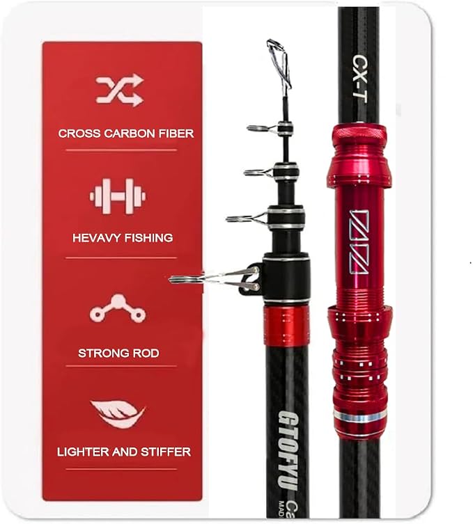 Telescopic Fishing Rod, Carbon Fiber Travel Surf Rod, Spinning Power Lure 2-9Oz, 20-50LB，Medium-Heavy Throwing Surfcasting Baitcasting Pole, Distance Throwing Fishing Rod