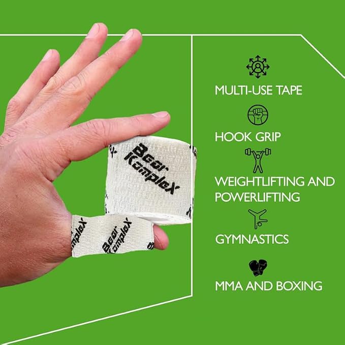 Bear Komplex Athletic Sports Tape, 4 or 12 Pack of Premium Adhesive Wrap, 5 cm Tape, Sweatproof, Breathable, and Non-Slip for Lifting, and Hook Grip, Hypoallergenic and Latex Free