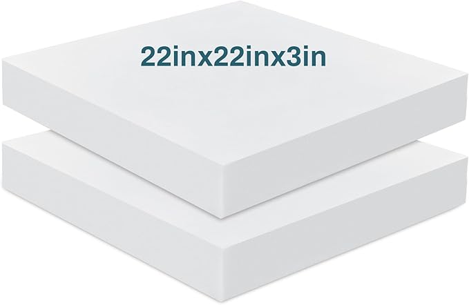 Frienda 2 Pack 3" x 22" x 22" Upholstery High Density Foam Cushion Replacement Square Cut to Size Foam Couch for Chair Couches Padding Shipping Packing DIY Cosplay Projects(White)