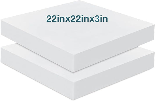 Frienda 2 Pack 3" x 22" x 22" Upholstery High Density Foam Cushion Replacement Square Cut to Size Foam Couch for Chair Couches Padding Shipping Packing DIY Cosplay Projects(White)