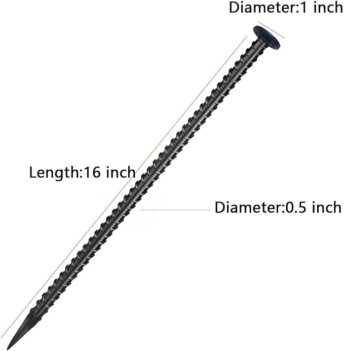 16 Inc Rebar Stakes, Ground Stake，1/2 Inch Diameter, Galvanized Steel Ground Anchors,Speed Bump, Tent Stakes, Heavy Duty Metal Stakes, Used for Road Construction Outdoor Camping,30 Pack（Black）