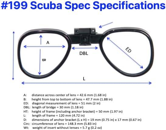 199EB Scuba Spec Prescription Lens Insert for Dive and Snorkeling Masks