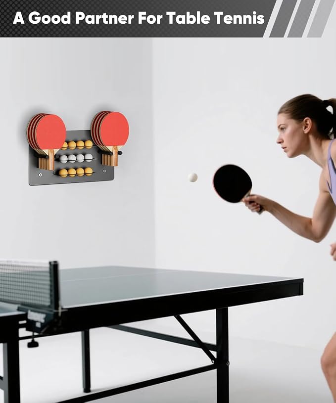 Ping Pong Paddle Holder, Wall Mounted Metal Magnetic Table Tennis Storage Rack Holds