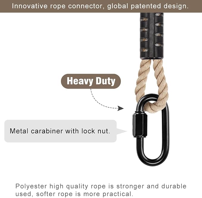 SELEWARE Hammock Straps, 8ft Tree Swing Rope for Hammock Chair Hanging Kit, Extension Rope with Carabiner for Indoor Outdoor Playground Tree Swings Camping Hammock Accessories (Beige, 2 Pack)