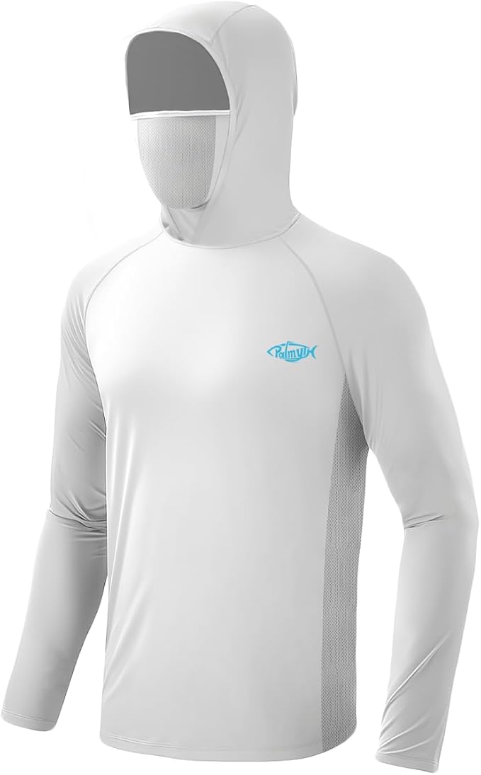 Palmyth Fishing Hoodie for Men Long Sleeve Sun Protection UV UPF 50+ Shirts | Hidden Zipper Pocket, Thumb Loops, Quick-Dry, Side Mesh Panels, Lens Cleaning Cloth, 4-Way Stretch