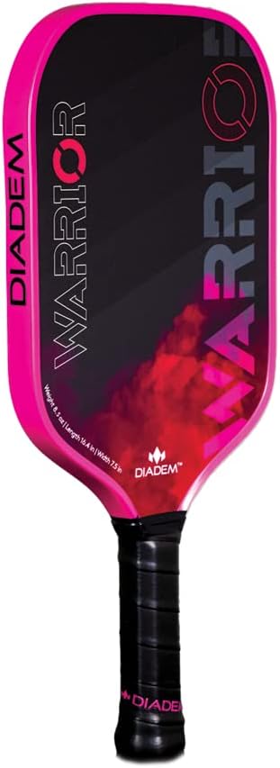 Diadem Warrior Pickleball Paddle | Carbon Fiber Face, 3X L-Core Hybrid Nomex Polymer Honeycomb Core, Grit Paint Surface for Spin, Control and Power | Indoor/Outdoor | USAPA Approved