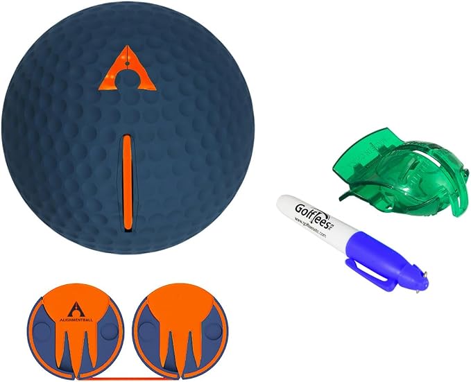 The Alignment Ball - Golf Training Aid for Setup & Alignment - Alternative to Sticks/Rods. Bundle with Golf Ball Alignment Stencil & Pen