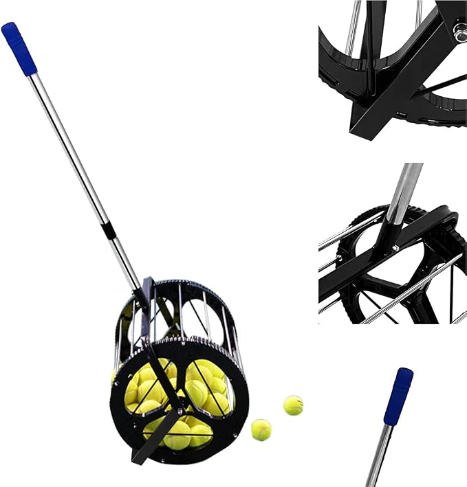 Tennis Ball Picker Platen Style Ball Retrievers Automatic Ball Hopper Basket Rolling Tennis Ball Collector for Training