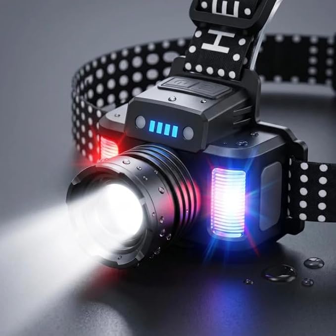 SKYFIRE Rechargeable Headlamp 3000 Lumens, Super Bright LED with Motion Sensor & COB Side Lights, 6 Modes, Zoomable, IPX6 Waterproof, 90° Adjustable Headlight for Camping, Hiking