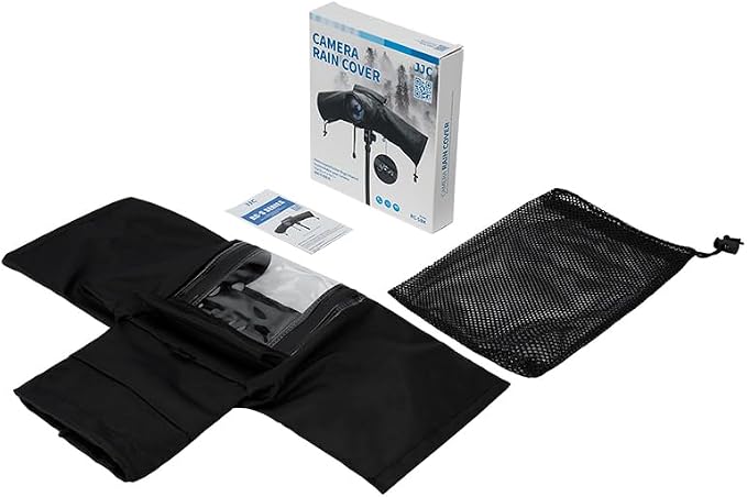 JJC Camera Rain Cover Sleeve for Canon Nikon Sony Fujifilm Mirrorless Camera with Lens Below 7.1x5.5x9.1” (WxHxD), Nylon Camera Rain Coat Protector with Zippered See Through Windows-Black