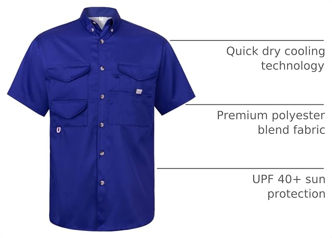 Alimens & Gentle Short Sleeve Fishing Shirt Wicking Fabric Sun Protection Casual Button Down Shirts