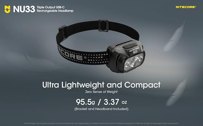 Nitecore NU33 700 Lumen Camping Headlamp, USB-C Rechargeable, Lightweight with White, Red, and Reading LEDs Sticker