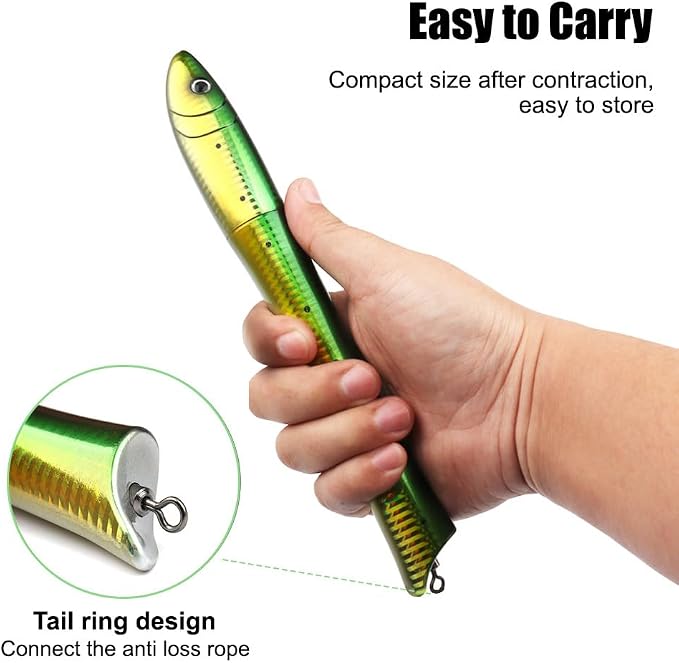 Pocket Fishing Rod, Fish-Shaped Pen Fishing Pole Lightweight Telescopic Fish Rod with Reel & Line for Saltwater Freshwater