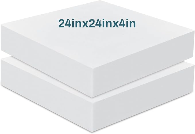 Frienda 2 Pack 4" x 24" x 24"Upholstery High Density Foam Cushion Replacement Square Cut to Size Foam Couch for Chair Couches Padding Shipping Packing DIY Cosplay Projects(White)