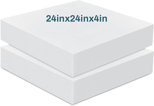 Frienda 2 Pack 4" x 24" x 24"Upholstery High Density Foam Cushion Replacement Square Cut to Size Foam Couch for Chair Couches Padding Shipping Packing DIY Cosplay Projects(White)