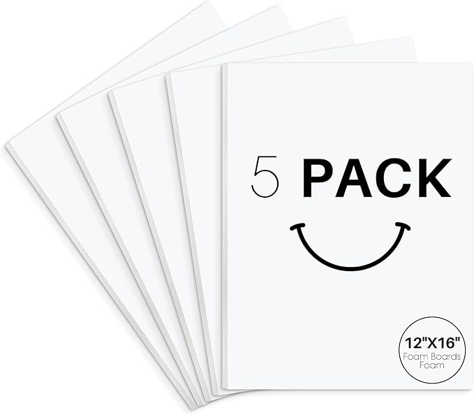 Golden State Art, Acid Free 5 Pack 12x16 White Foam Boards Foam Core Poster Board, 1/8'' Thick Polystyrene Foam Sheet for Projects, Mounting, Crafts, Art and Presentations