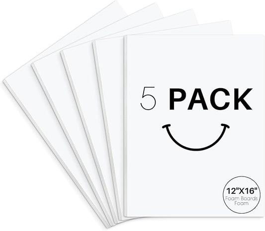 Golden State Art, Acid Free 5 Pack 12x16 White Foam Boards Foam Core Poster Board, 1/8'' Thick Polystyrene Foam Sheet for Projects, Mounting, Crafts, Art and Presentations