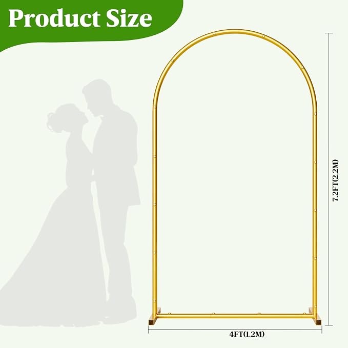7.2FT Metal Wedding Arch Backdrop Stand,Stable Balloon Arch Frame for Wedding Ceremony Birthday Party Baby Shower Graduation Anniversary Floral Decoration,Gold
