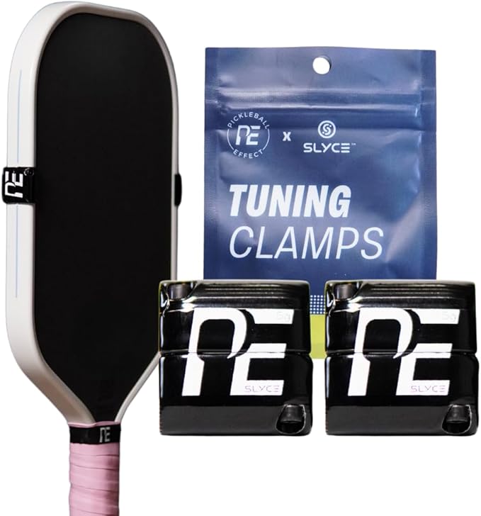 Pickleball Effect Tuning Clamps Powered by SLYCE SLYDRS | Reusable Adjustable Paddle Weights for 16mm Pickleball Paddles | 6061 Aircraft-Grade Aluminum Pair with Installation Tool