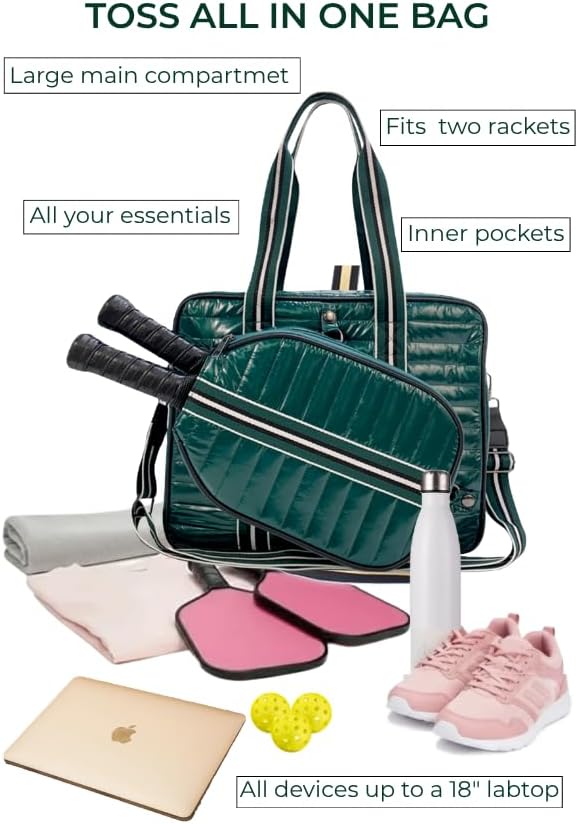 Pickleball Bag Set with Racket Compartment, Quilted Tote and Sling Bag