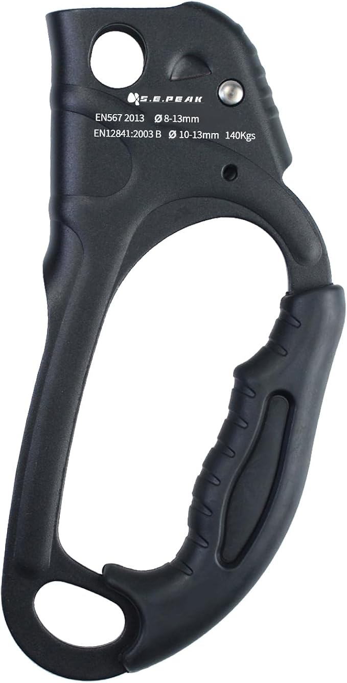 UIAA & CE Certified Climbing Rappelling Equip Hand Ascender Left Right Hand for 8-13mm Rope 4kN