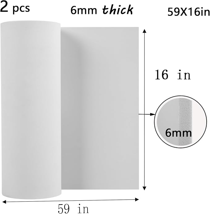 AMZQNART 2Pcs EVA Foam 6mm, Cosplay Foam 16x59 inch White, High Density 90 kg/m³, for Craft Projects Cosplay Costumes, Fake Weapons, Decorations, Christmas, Easter, Thanksgiving, etc.