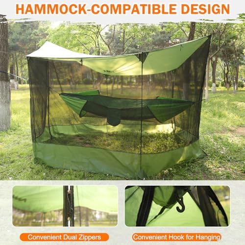 Screen House for Hammock, AYAMAYA Large Size 18 x 11 FT Screen Tents Camping Tarp with Mosquito Net, Portable Hammock Tent Rainfly with Bug Net for Picnics Backyards Backpacking Camping