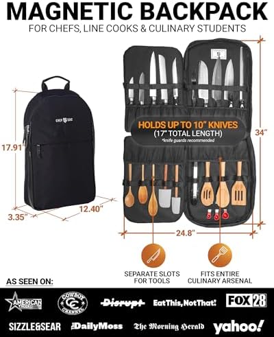 Magnetic Chef Knife Backpack with 2-Pack Knife Edge Guards (8.5") Included