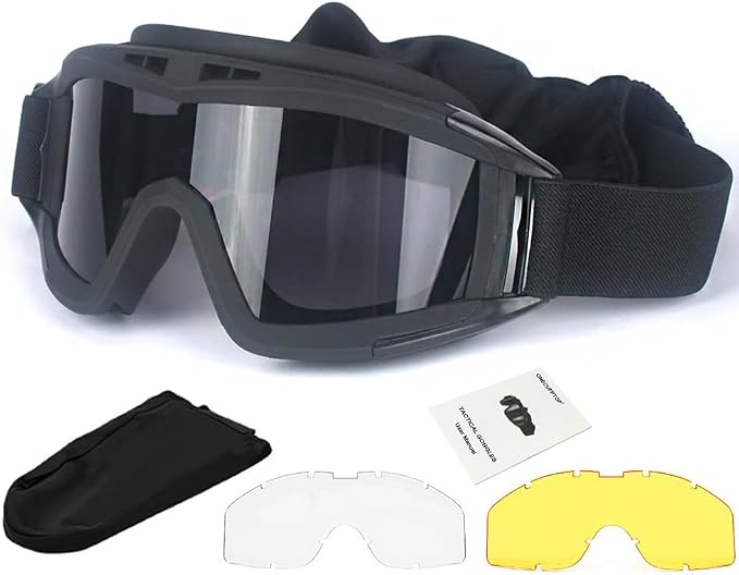 Tactical Airsoft Goggles Anti Fog Shooting Glasses Impact Resistant Safety Goggles with 3 Interchangable Lens