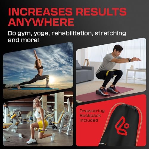 Flexelent Squat Wedge Block Pair, Squat Ramp, Calf Raise Block, Anti-Slip Slant Board, ATG Equipment to Boost Workout, 17° Incline, 3.5x5.9x12.2, Backpack Included - Classic & Bold (Black & Red)