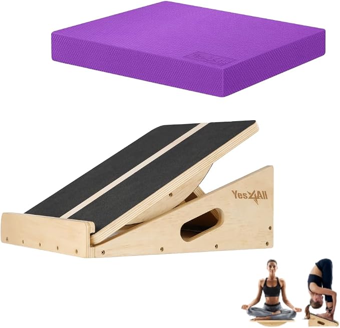 Yes4All 2-in-1 Professional Wooden Balance Boards & Slant Board + Balance Pad