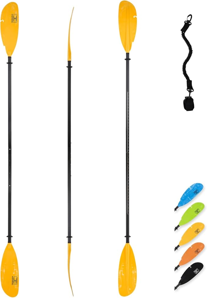 OCEANBROAD Adjustable Fishing Kayak Paddle - 94in/240cm-98in/250cm-102in/260cm Aluminum Alloy Shaft with Paddle Leash