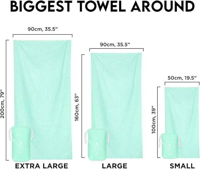 Dock & Bay Beach Towel - Quick Dry, Sand Free - Compact, Lightweight - 100% Recycled - Includes Bag - Essential - Rainforest Green, Extra Large (200x90cm, 78x35)