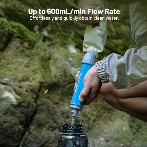 Yuclet Squeeze Water Filtration System for Hiking, Camping, Travel, and Emergency Preparedness (6 Water Filter Straw, 4 Squeezable 20-Oz Water Pouch)