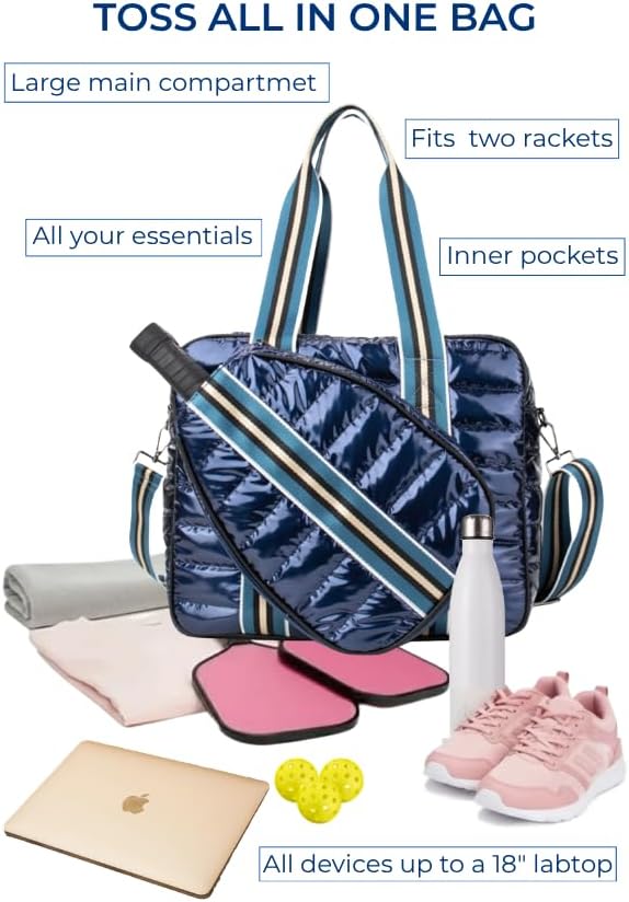 Pickleball Bag Set with Racket Compartment, Quilted Tote and Sling Bag