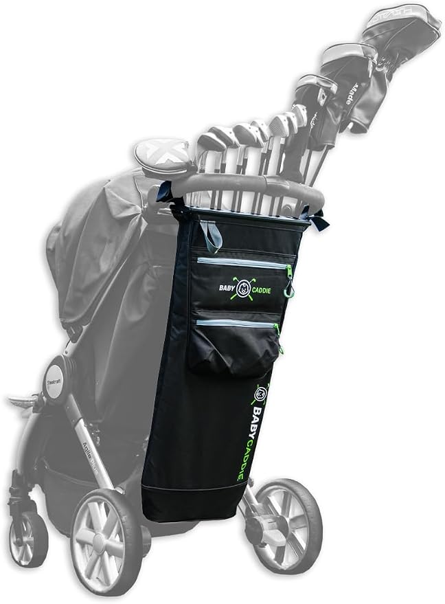 Golf Bag for Baby Stroller, Fits a Full Set of Clubs, Attaches to Most Strollers, Accessory Pockets for Balls, Tee's, Gloves and More.