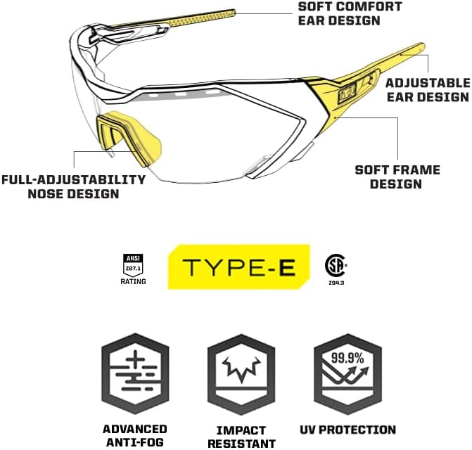 Mechanix Wear: Vision Type-E Safety Glasses with Advanced Anti Fog, Scratch Resistant, Black Half Framed Protective Eyewear, Lightweight, Adjustable Arms and Nose, For Outdoor Use (Blue Mirror Lens)