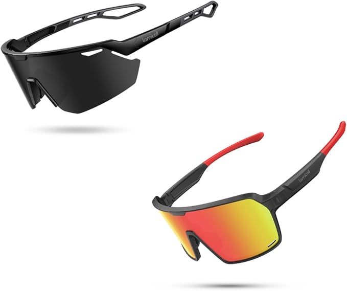 Lamicall Polarized Sports Sunglasses for Men Women, Black+Red