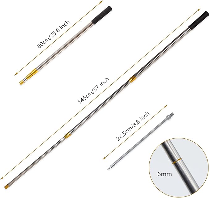 Dutiplus Telescopic Fish Gaff with 1~5 Teeth Assorted harpoons Barbed, Sea and Ice Fishing Spear Gig for Hunting Fish Frog Mole