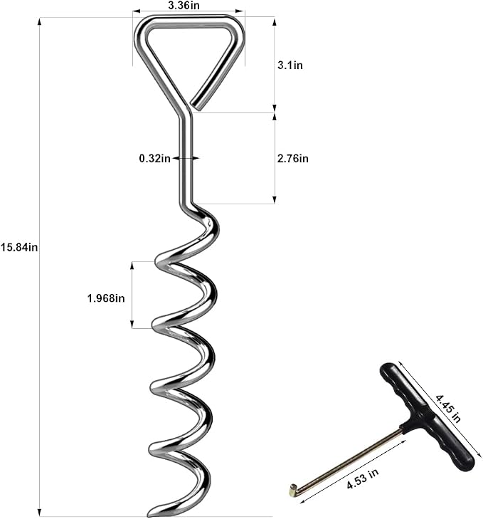 Eurmax USA 4-Pack Windproof Trampoline Stakes Anchor Kit-Steel Corkscrew Anchor,Heavy Duty Tie Down Kit with T-Hook&Reinforced Safety Straps,Secure Weatherproof Protection for Trampoline,Tent&Playset
