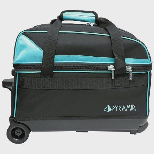 Pyramid Prime Double Roller 2 Ball Bowling Bag with Large Separate Compartment for Bowling Shoes (Up To US Mens Size 16) or Accessories, Locking Handle - Extends to 40"