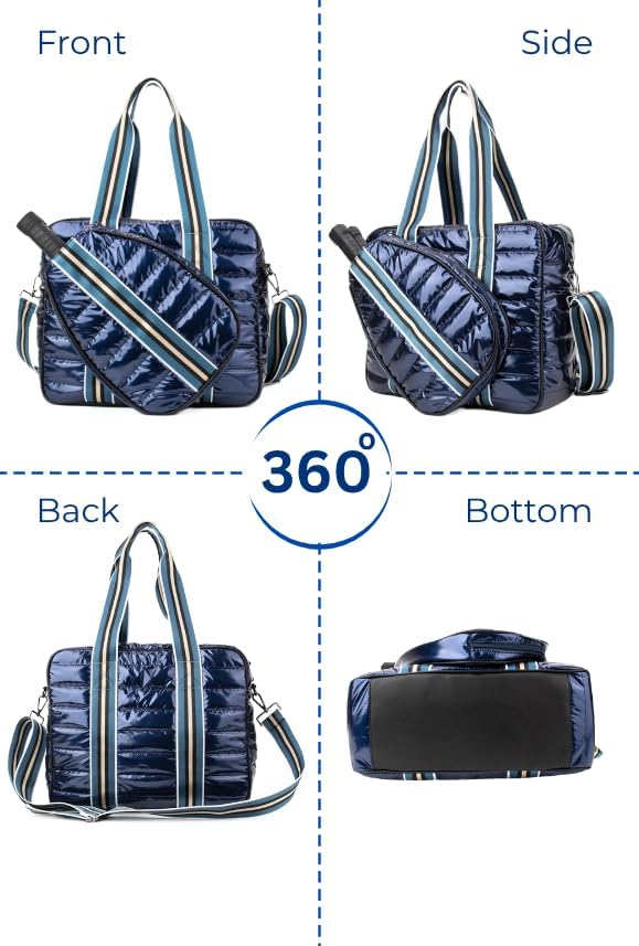Pickleball Bag Set with Racket Compartment, Quilted Tote and Sling Bag