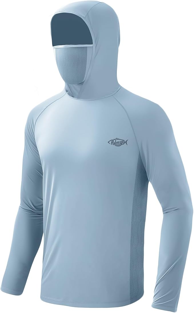 Palmyth Fishing Hoodie for Men Long Sleeve Sun Protection UV UPF 50+ Shirts | Hidden Zipper Pocket, Thumb Loops, Quick-Dry, Side Mesh Panels, Lens Cleaning Cloth, 4-Way Stretch