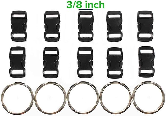 Paracord 550 Kit - Five Colors (Olive Drab, ACU, Woodland Camo, Desert Camo, and Black) - 100 Feet Total with (10) 3/8-Inch Black Side Release Buckles and (5) 32mm Key Rings