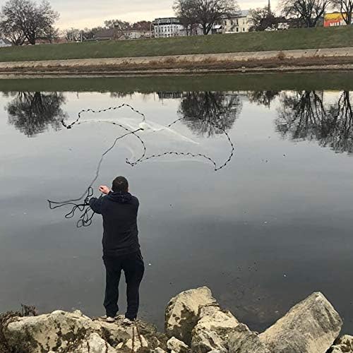 BASSDASH American Saltwater Fishing Cast Net 3/8 1/4-Inch Mesh 4ft 6ft 8ft Radius, 1-Pound Per Foot, for Bait Fish with Utility Bucket Casting
