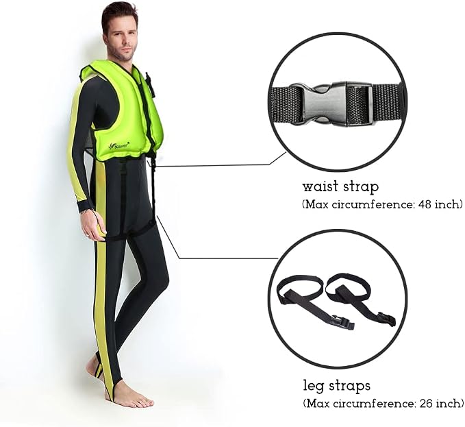 NAXER Inflatable Buoyancy Jackets Snorkel Vests for Adults Kayak Kayaking Snorkeling Suit 90-200 lbs Easy Swimming Boating Paddleboarding Water Sports
