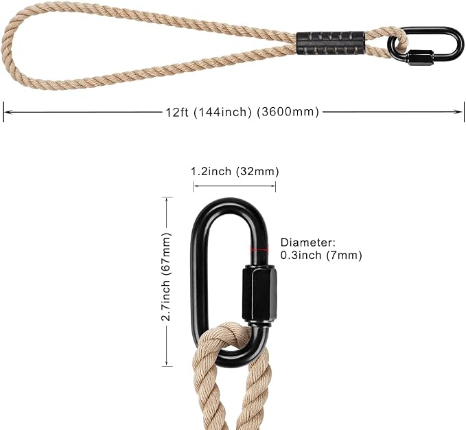 SELEWARE Hammock Straps, 12ft Tree Swing Rope for Hammock Chair Hanging Kit, Extension Rope with Carabiner for Indoor Outdoor Playground Tree Swings Camping Hammock Accessories (Beige, 2 Pack)